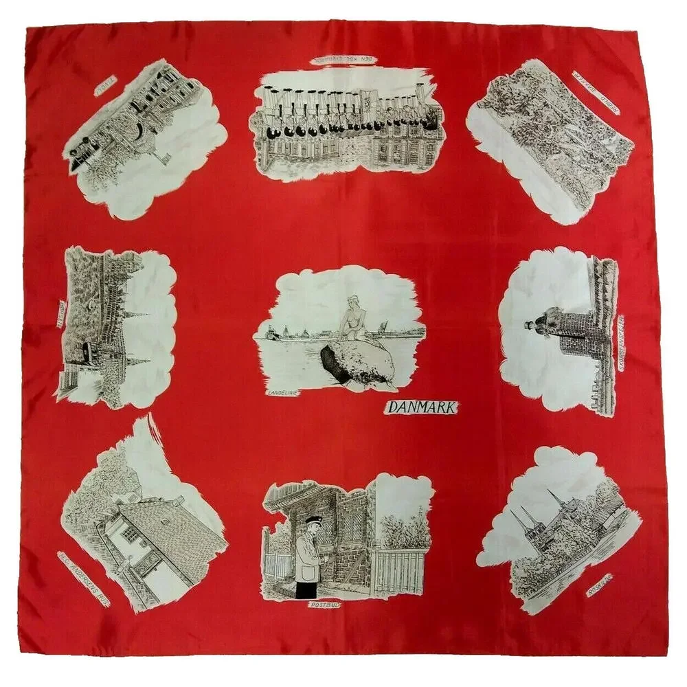 1950s Denmark Red Square Scarf Naked Lady 60s DANMARK LIVGARD TRIACETAT POSTBUD